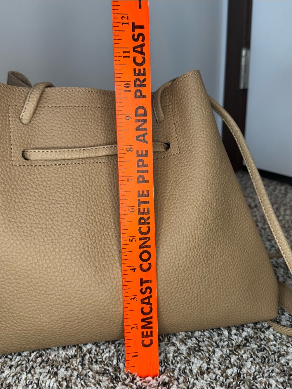 8 Other Reasons Beige Pebbled Faux Leather Tote Bag Minimalist Shoulder Purse - Picture 11 of 13